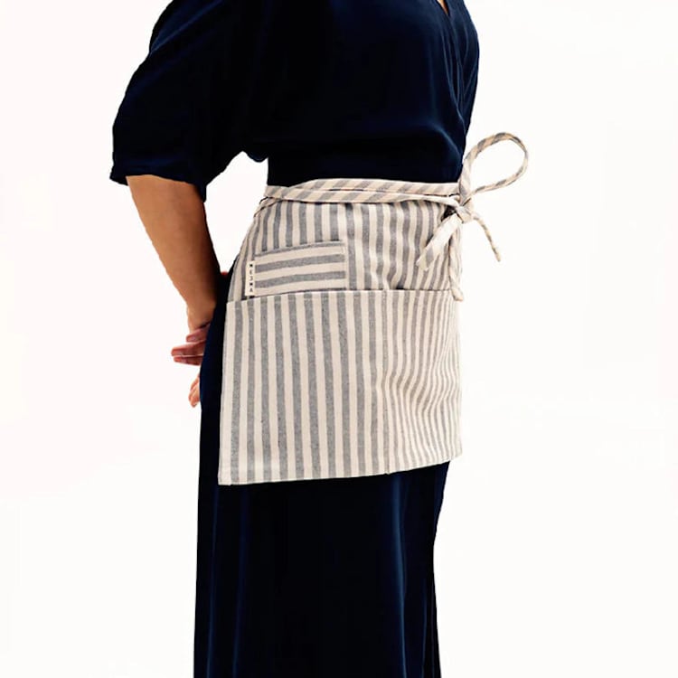 "Striped Waist Apron with Pockets" - Apron in gray by Powered By People