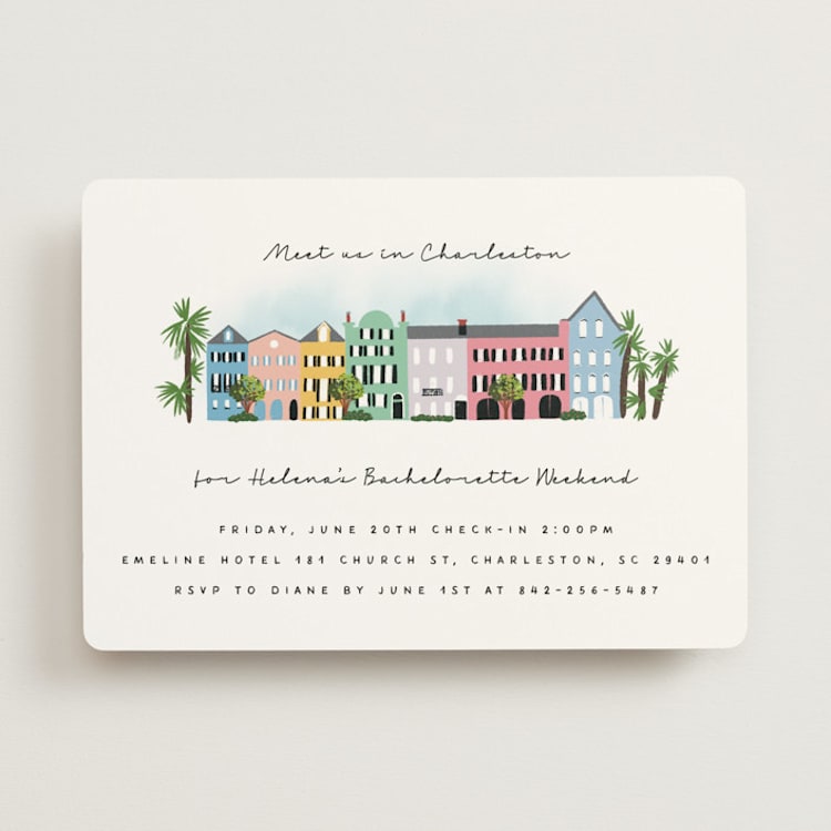 "Rainbow Row Weekend" - Bachelorette Party Invitations in Cloud by Becky Nimoy - Front