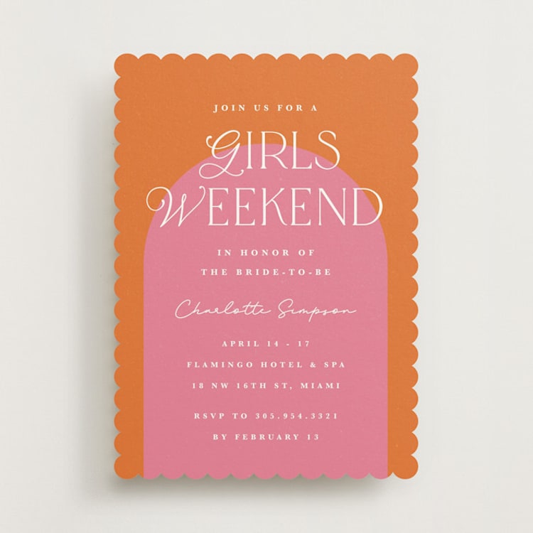 "Color Block Arch" - Bachelorette Party Invitations in Tangerine by Maria Alou - Front
