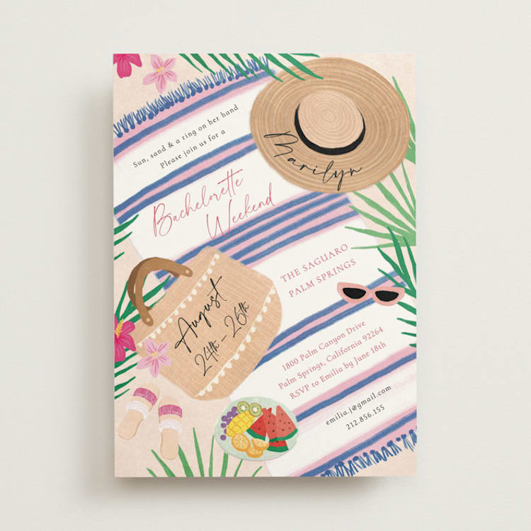 "Beach Please" - Bachelorette Party Invitations in Summer by Elly - Front