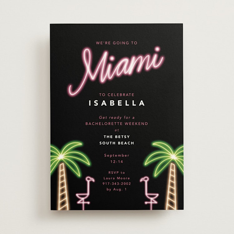 "Miami Neon" - Bachelorette Party Invitations in Midnight by Cindy Reynolds - Front