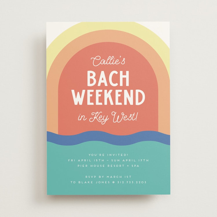 "Laid Back" - Bachelorette Party Invitations in Sunset by Emily Sabol Goss - Front