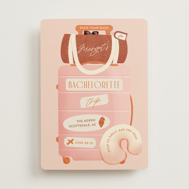 "Boarding" - Bachelorette Party Invitations in Blush by Gwen Bedat - Front