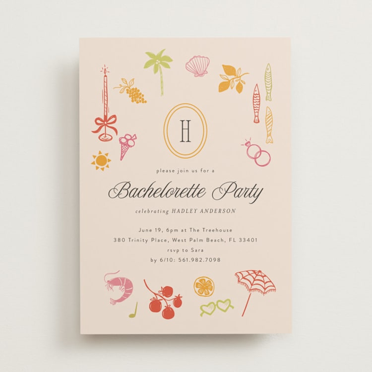 "Coast" - Bachelorette Party Invitations in Almond by Melanie Kosuge - Front