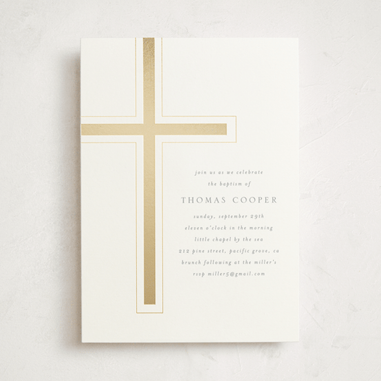 "a simple cross" - Baptism and Christening Invitations in Puddle by Erin Deegan - Front