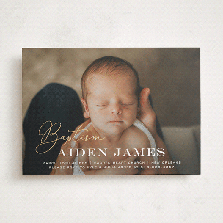 "Script Baptism" - Baptism and Christening Invitations in Snow by Dennis Smith - Front