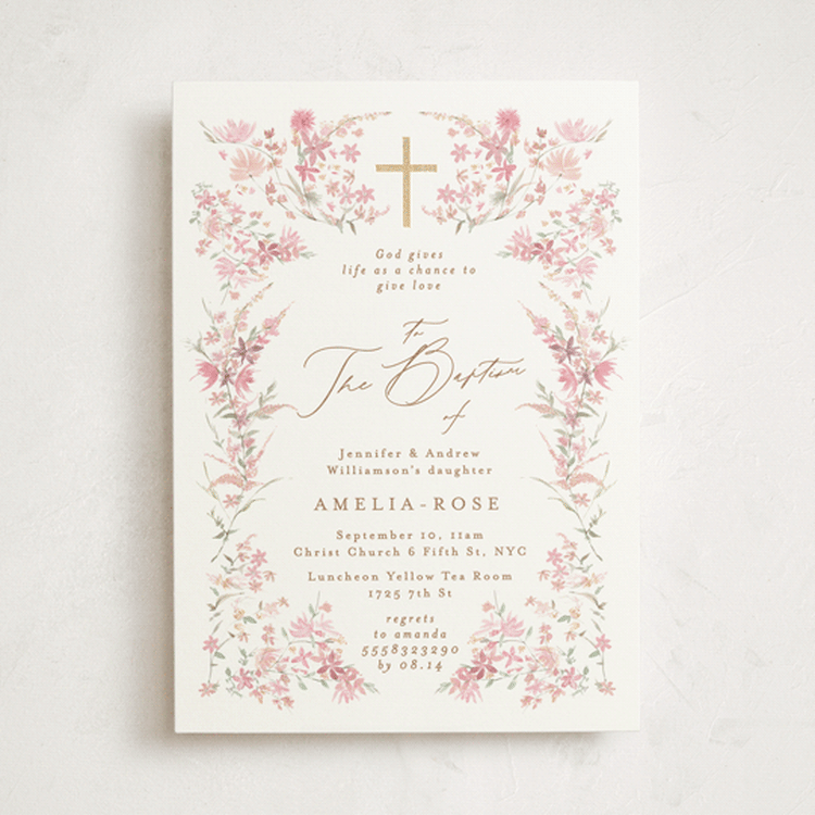"Meadow" - Baptism and Christening Invitations in Powder by Phrosné Barwood - Front