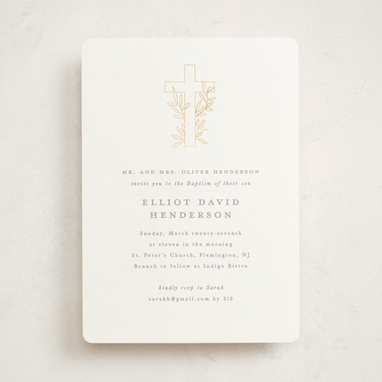 "Gilded cross" - Baptism and Christening Invitations in Sand by Creo Study - Front
