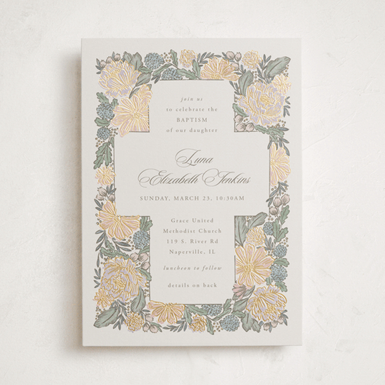 "blooming" - Baptism and Christening Invitations in Peony by Jen Owens - Front