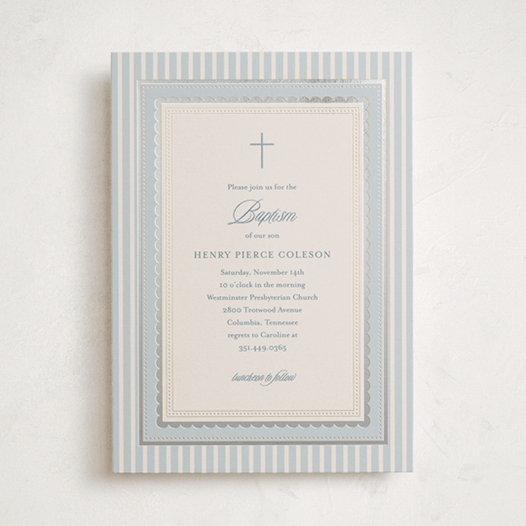 "Fairmont" - Baptism and Christening Invitations in Chambray by Jessica Williams - Front