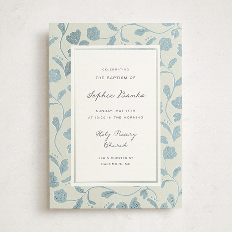 "Florentine" - Baptism and Christening Invitations in Bluebell by Ani Somi - Front