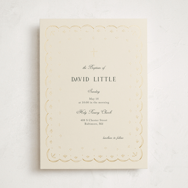 "Heirloom Eyelet" - Baptism and Christening Invitations in Vintage Ivory by Ani Somi - Front