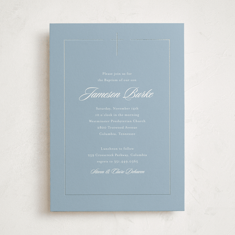 "Covenant" - Baptism and Christening Invitations in Bluebell by Jessica Williams - Front
