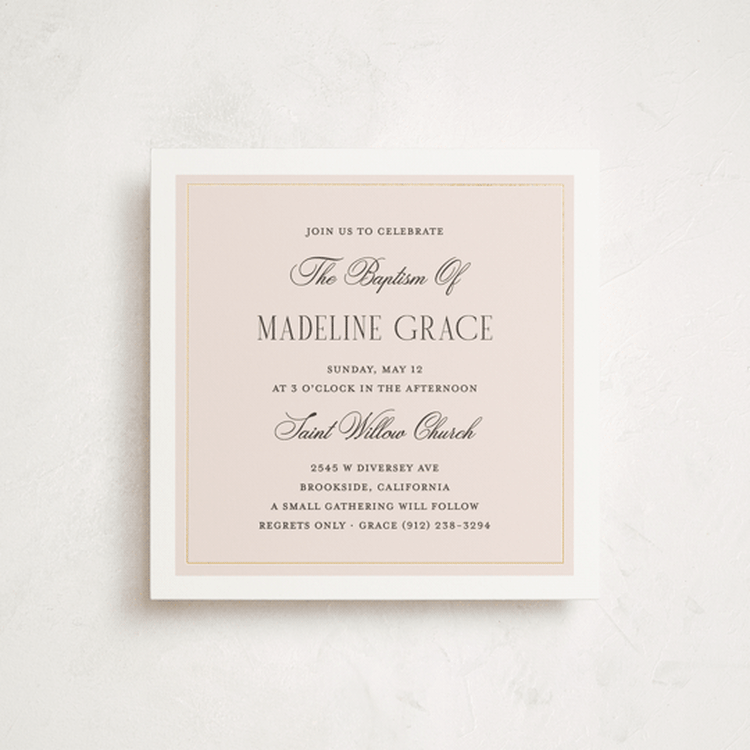 "Baptism" - Baptism and Christening Invitations in Blush by Pixel and Hank - Front