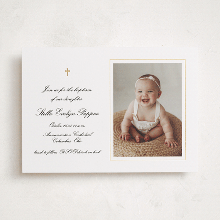 "Faith" - Baptism and Christening Invitations in Newsprint by Lea Delaveris - Front