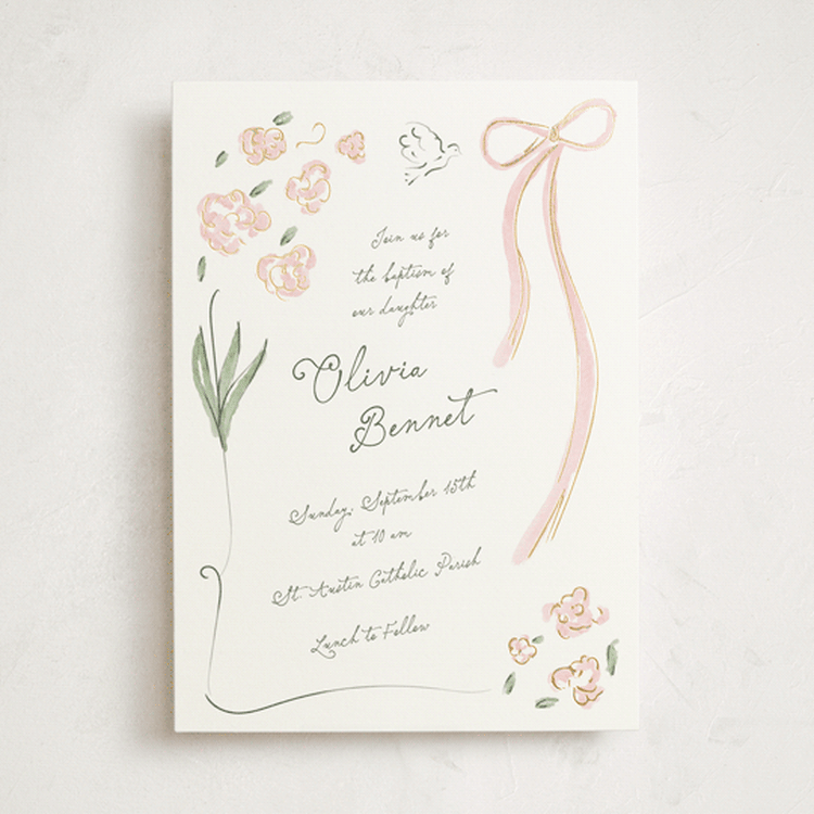 "By Grace" - Baptism and Christening Invitations in Rose by Helena Vitto - Front