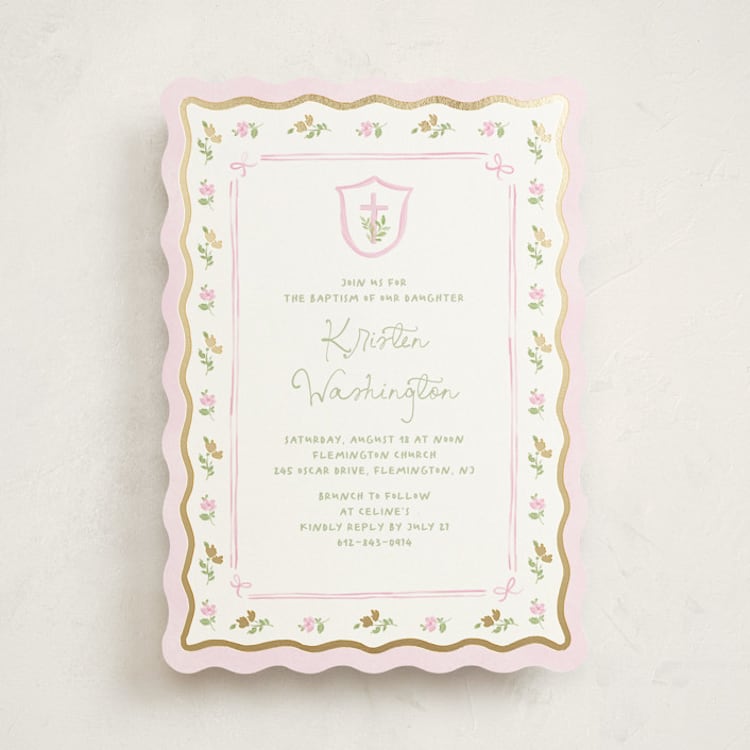 "Preppy garden" - Baptism and Christening Invitations in Watermelon by Creo Study - Front
