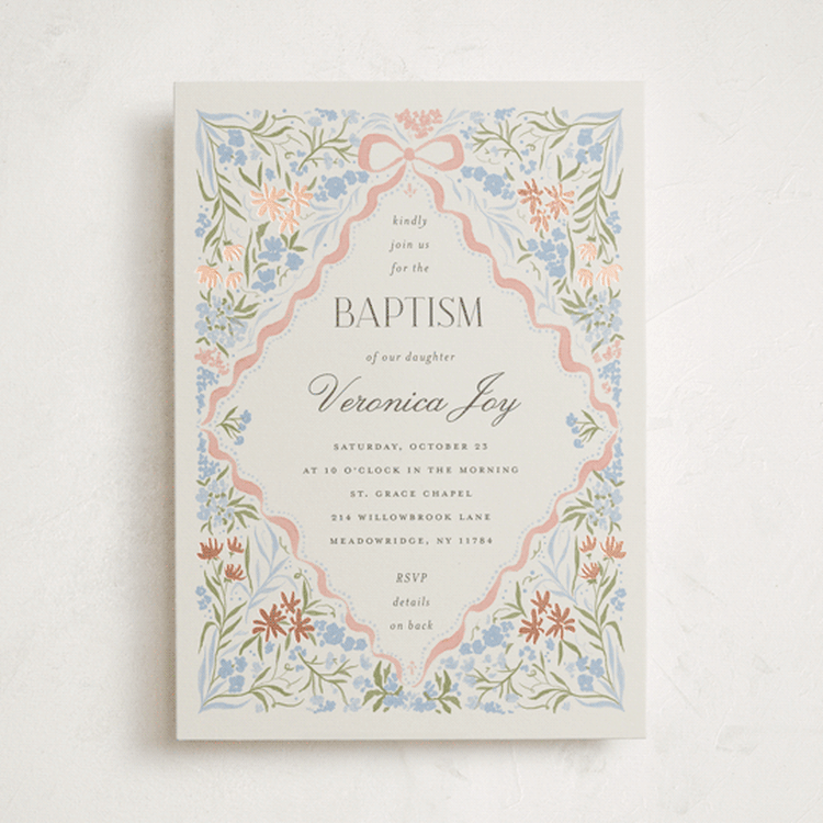 "Floral Frame.." - Baptism and Christening Invitations in Rose Mist by Vera Lim - Front