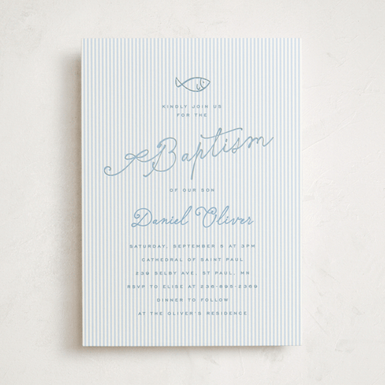 "Baptism Stripes" - Baptism and Christening Invitations in Ocean by Sherley Ferreira - Front