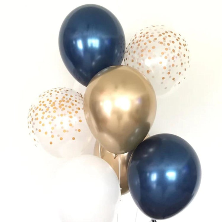 "Navy and Gold Balloons | Set of 8 Standard 11" Latex Balloons" - Party Balloons in blue by Marci McCue