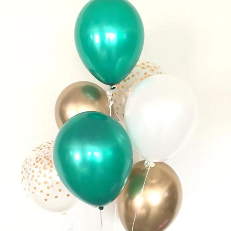"Emerald Green and Gold Balloons | Set of 8 Standard 11" Latex Balloons" - Party Balloons in green by Marci McCue