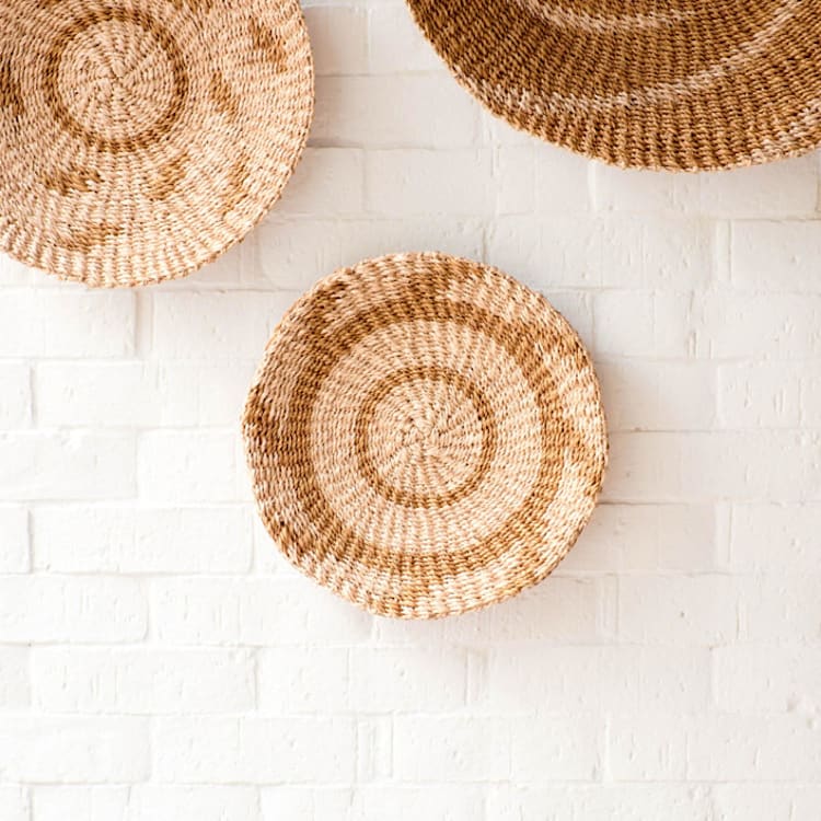 "Small Natural + Brown Round Wall Baskets 10"" - Decorative Baskets in brown by LIKHA