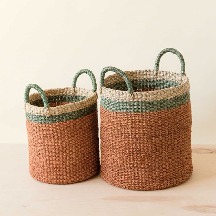"Coral Cylinder Basket with handles, nested set of 2" - Decorative Baskets in orange by LIKHA