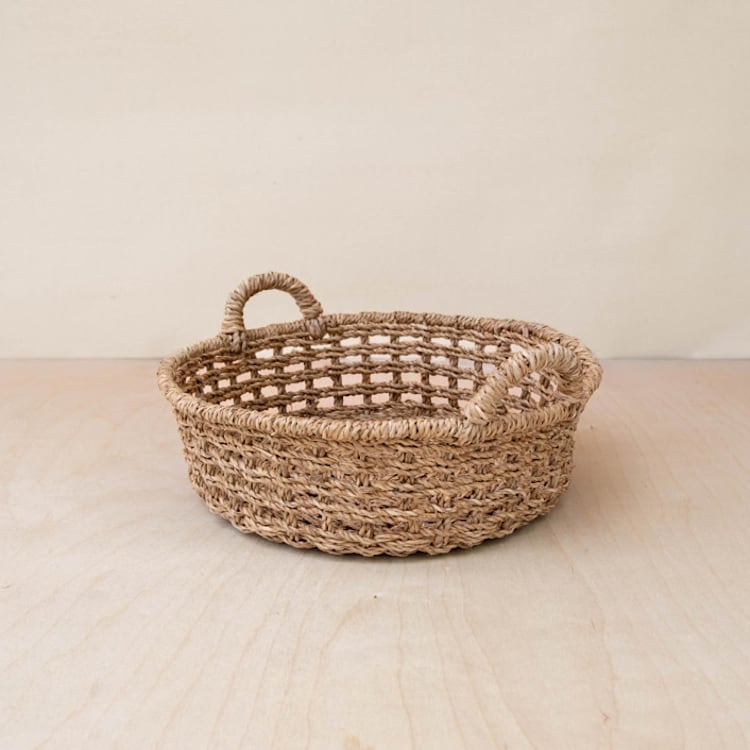 "Open Weave Round Tray with Handles" - Decorative Baskets in natural by LIKHA