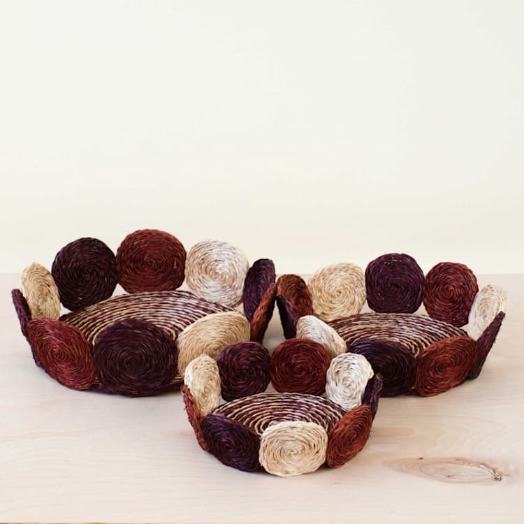 "Autumn Abaca Fruit Basket Circles, set of 3" - Decorative Baskets in multicolorassorted-colors by LIKHA