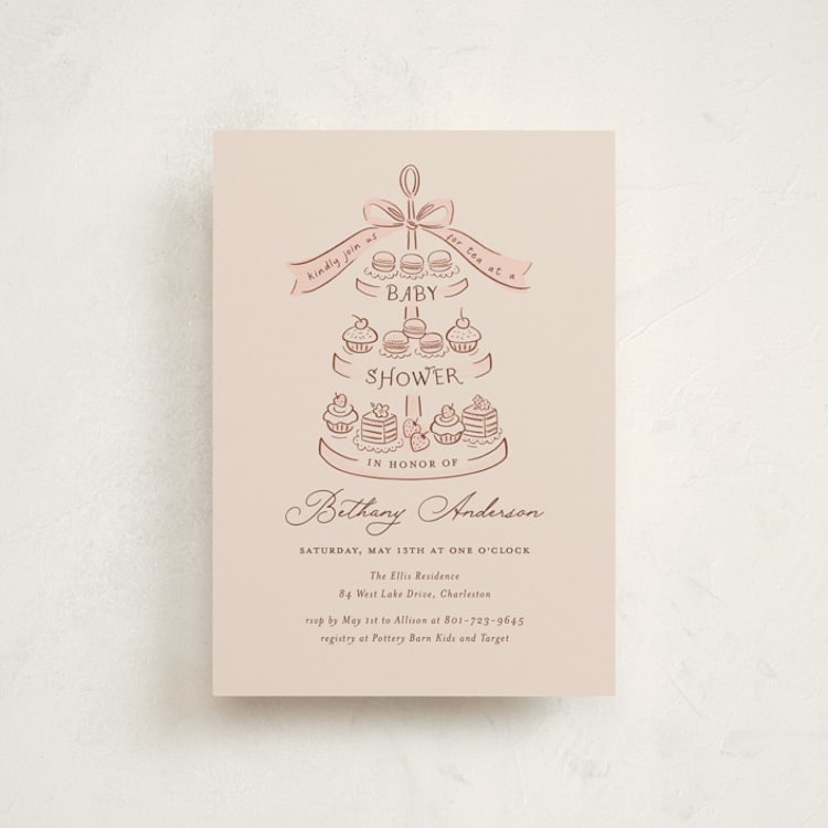 "Tea Party" - Baby Shower Invitations in Blush by JeAnna Casper - Front