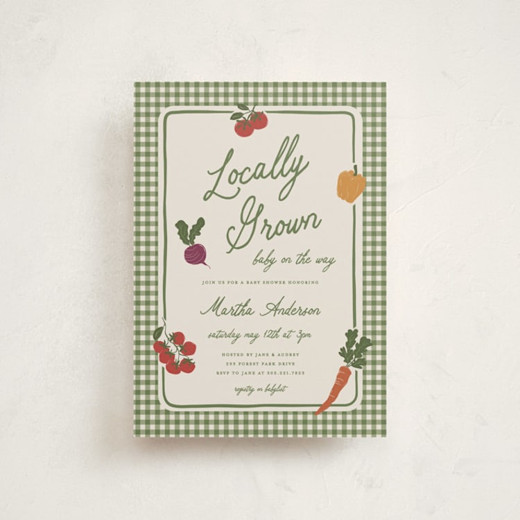 "Farmers Market" - Baby Shower Invitations in Moss by Kelly Watkins - Front