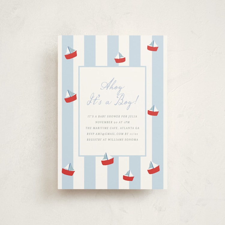 "Sail Boats Baby" - Baby Shower Invitations in Periwinkle by Angela Thompson - Front