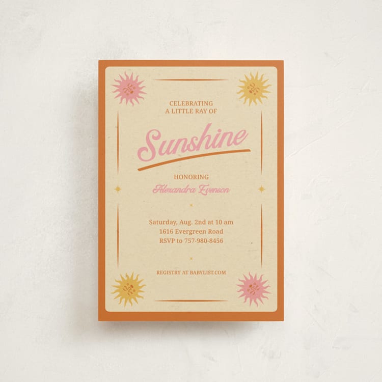 "Little Ray of Sunshine" - Baby Shower Invitations in Poppy by Leish - Front
