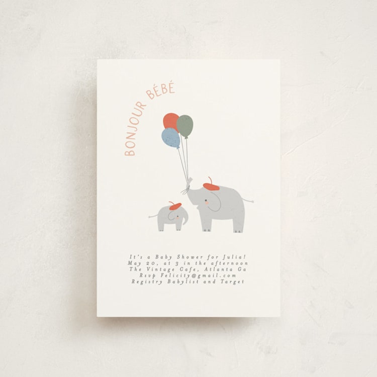 "Bonjour Balloons" - Baby Shower Invitations in Berry by Angela Thompson - Front