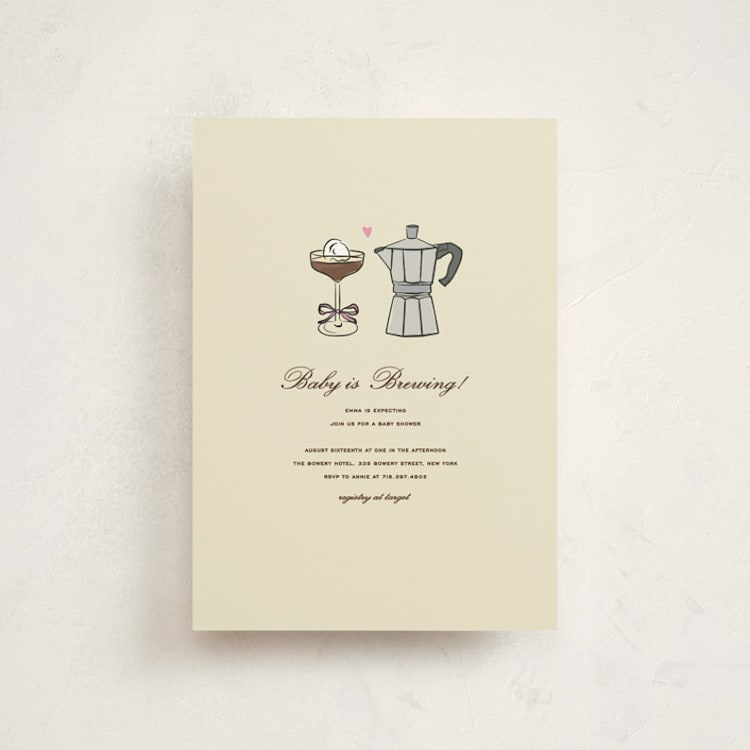 "Espresso" - Baby Shower Invitations in Cream by Jennifer Lew - Front