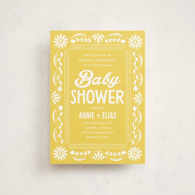 "Pretty Picado" - Baby Shower Invitations in Marigold by Jessie Steury - Front