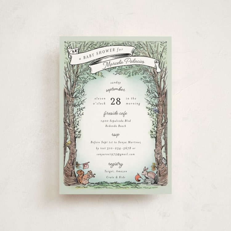 "Victorian Forest Scene" - Baby Shower Invitations in Mint by Becky Nimoy - Front