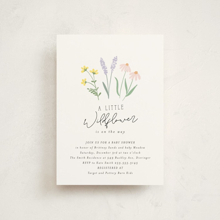 "She's a Wildflower" - Baby Shower Invitations in Pastel by Itsy Belle Studio - Front