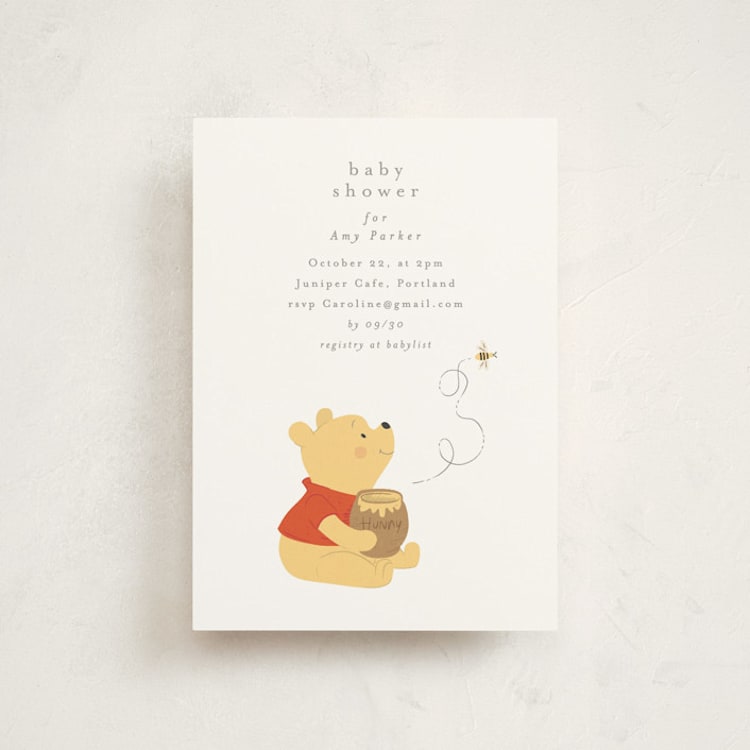 "Disney's Pooh Hunny Pot" - Baby Shower Invitations in Cotton by Angela Thompson - Front