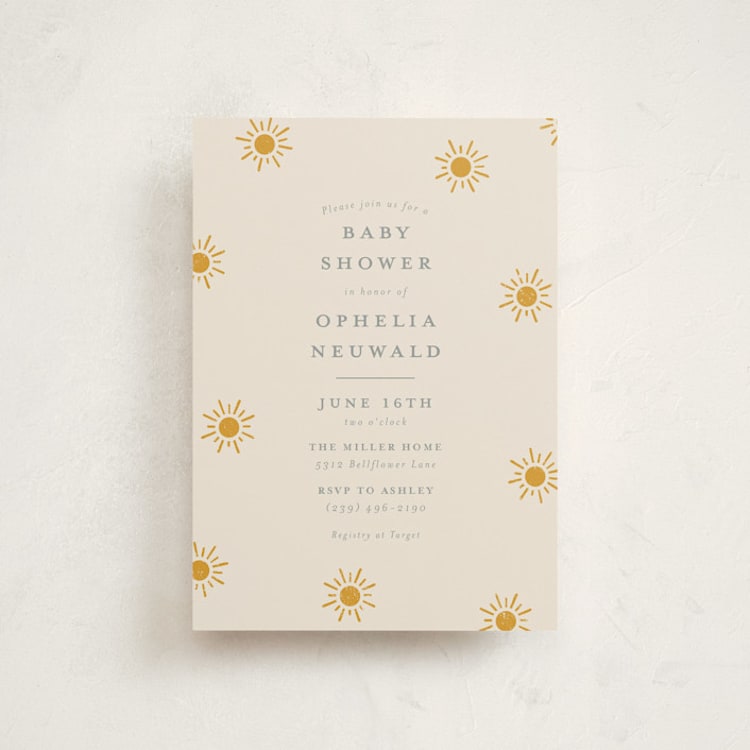 "Sun Toss" - Baby Shower Invitations in Golden Sun by Meggy Masters - Front