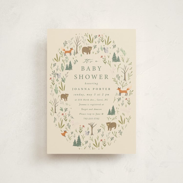 "Oval Forest" - Baby Shower Invitations in Sand by Hannah Williams - Front
