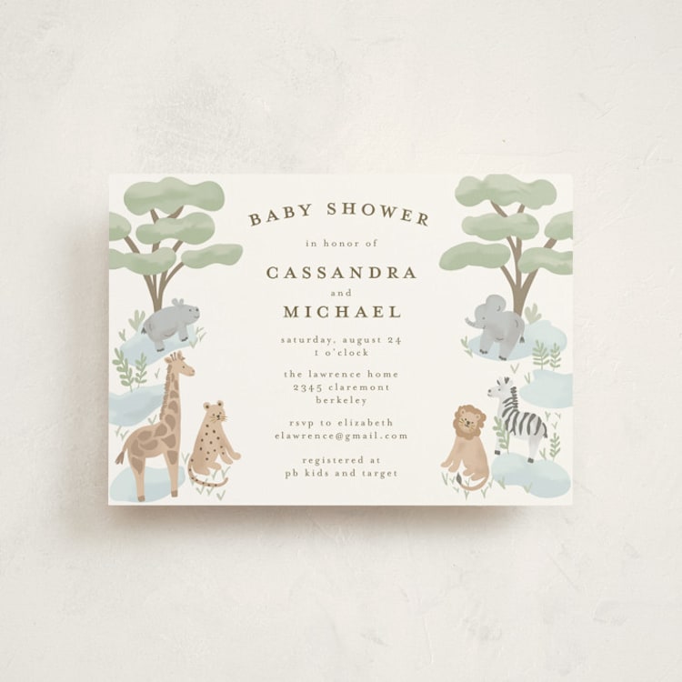 "Little Animal World" - Baby Shower Invitations in Air by Jennifer Holbrook - Front