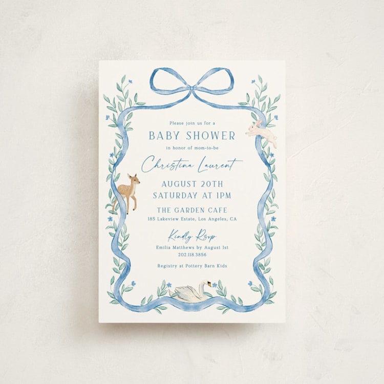 "Ribbon Garden" - Baby Shower Invitations in Blueberry by Elly - Front