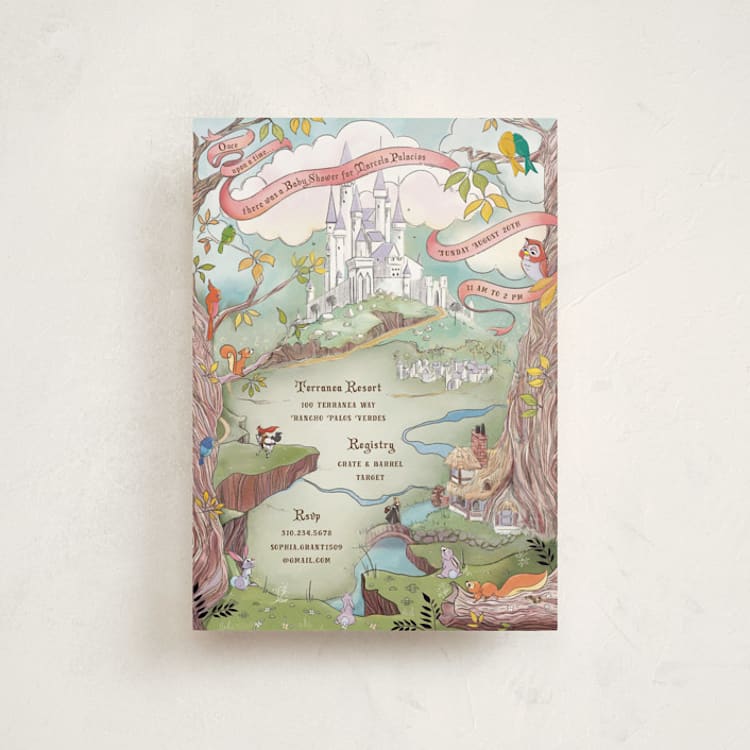 "Sleeping Beauty Storybook Forest" - Baby Shower Invitations in Mint by Becky Nimoy - Front