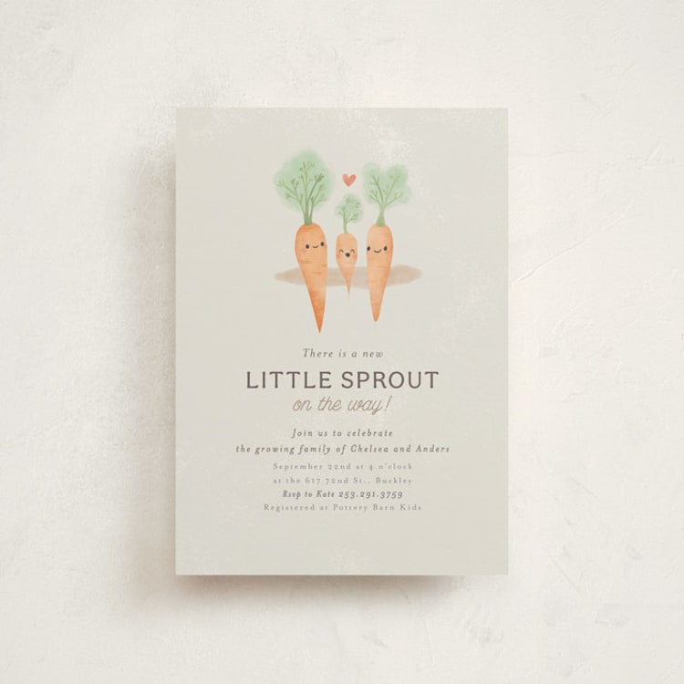 "Little Sprout" - Baby Shower Invitations in Grain by Itsy Belle Studio - Front