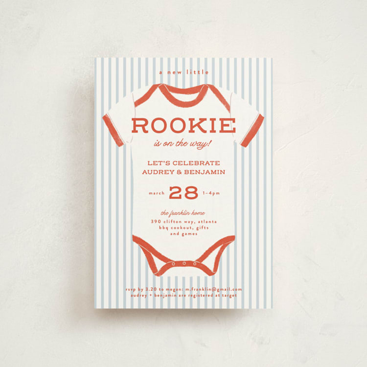 "Rookie Season" - Baby Shower Invitations in Cherry by Paper Raven Co. - Front