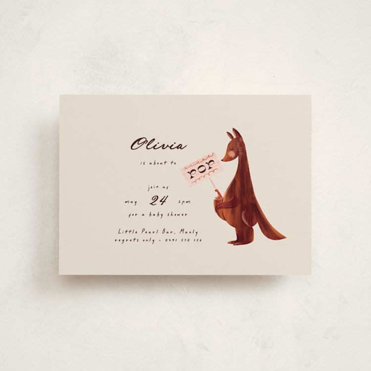 "Kangaroo Pop" - Baby Shower Invitations in Cream by Gwen Bedat - Front
