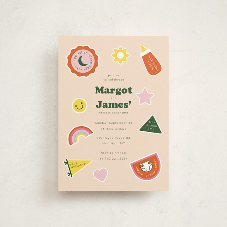 "Scout Badges" - Baby Shower Invitations in Sunshine by Hudson meet Rose - Front