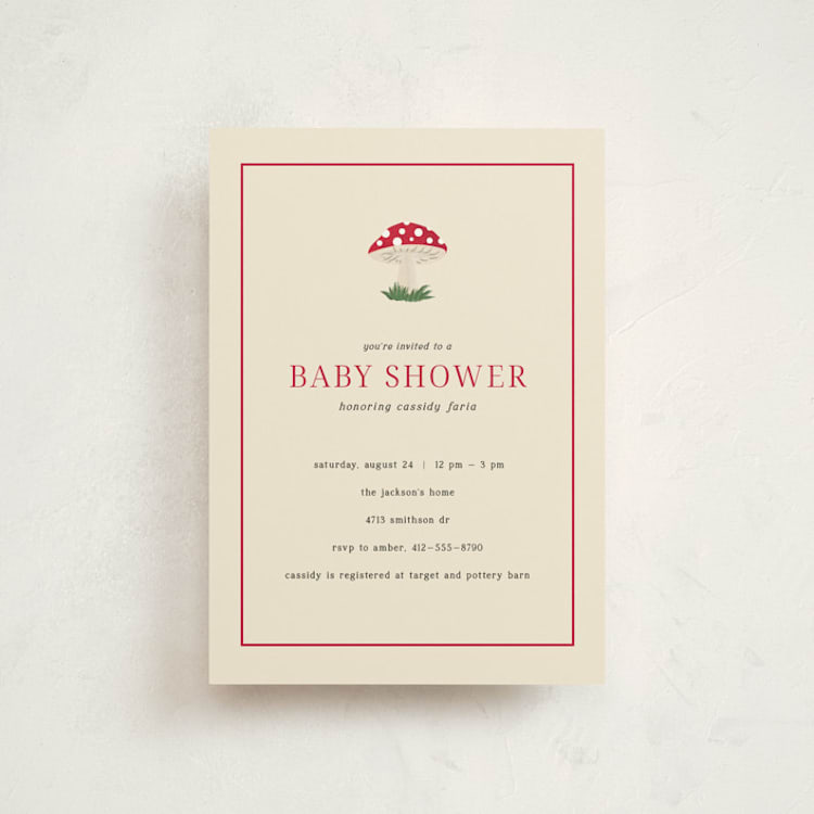 "Little Mushroom" - Baby Shower Invitations in Berry by Ilene Guy - Front