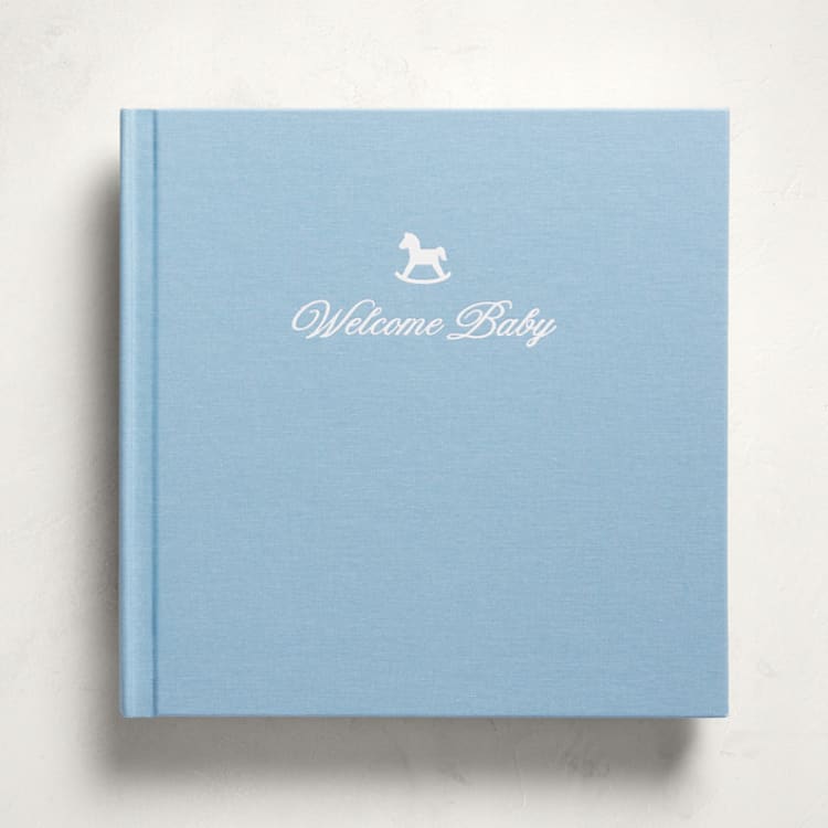 "Welcome Baby - Baby Blue" - Baby Memory Books in Powder by Minted - Front Cover